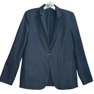 Tahari Womens Single Button Lined Blazer Blue Denim Look Business Casual 12